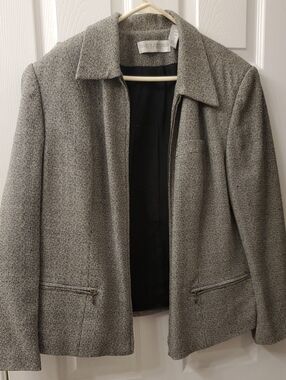 Valerie Stevens Textured Gray Zip-Front Shirt Jacket